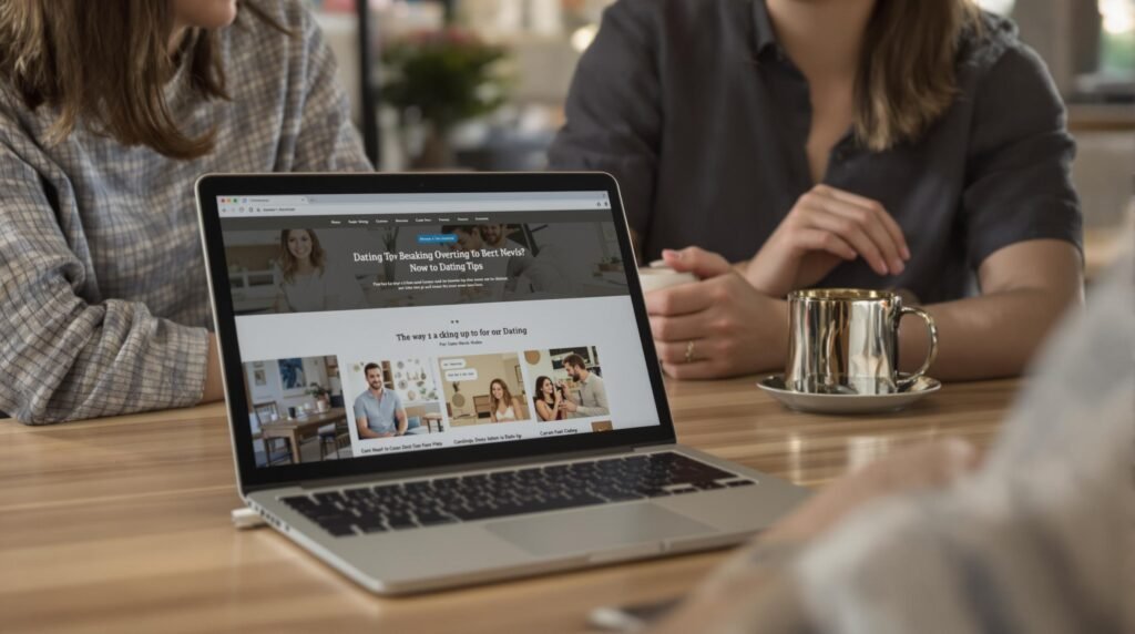 Laptop showing dating tips website during a meeting.